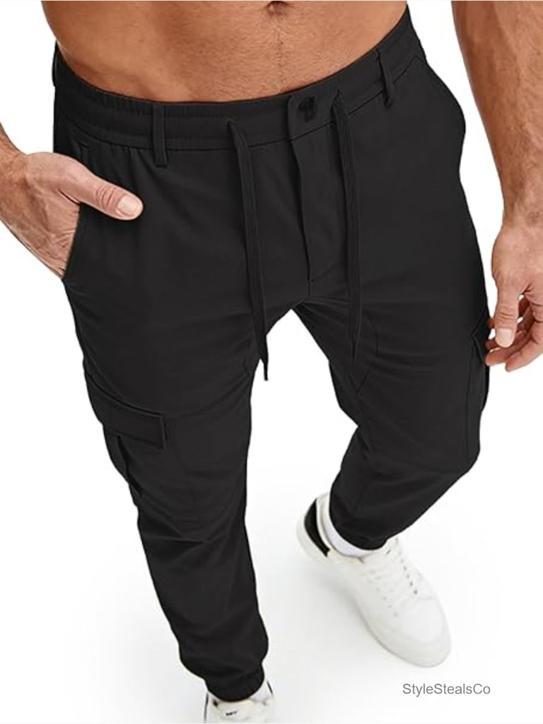 Men's Cargo Joggers With 6 Pockets, Tapered Legs, Elastic Waist